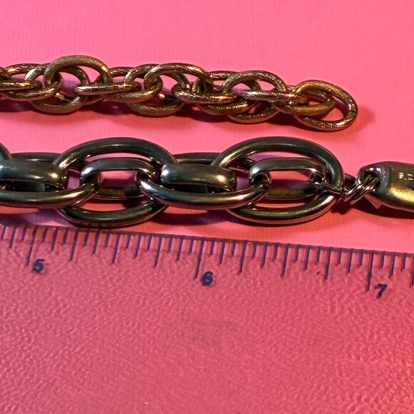 Two Bracelets Chain Link One is Chicos Silver Tone Chunky and Gold tone Bracelet - Picture 3 of 8